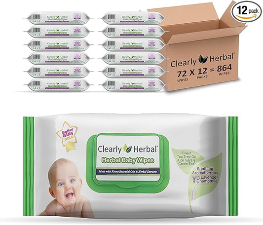 Baby Wipes, made with Essential Oils and Natural Herbal Extracts, Parent's Choice, Case Pack 864 Plant Based Wipes (12 Packs x 72 Count)