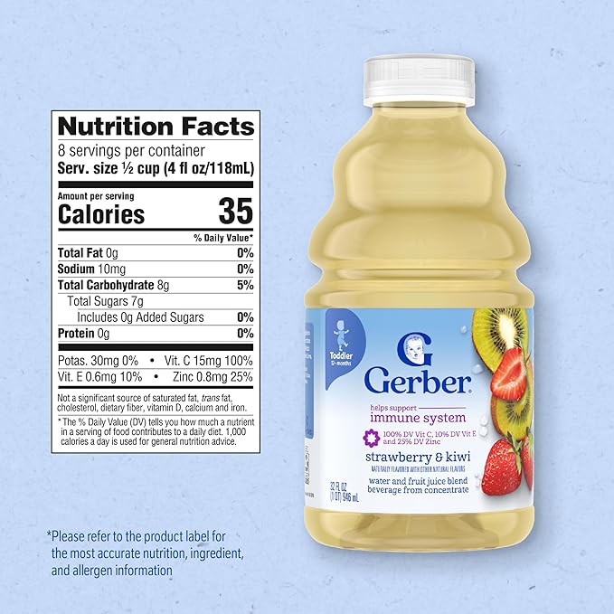 Gerber Toddler Juice, Strawberry & Kiwi, Water and Fruit Juice Blend, Toddler Drink, 6PK