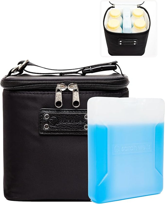 Sarah Wells Cold Gold Breastmilk Cooler Bag with Safety Tested Ice Pack – Insulated Milk Storage for Work, Travel & Daycare – Fits Bottles & Pump Parts – Durable, Washable (Black)