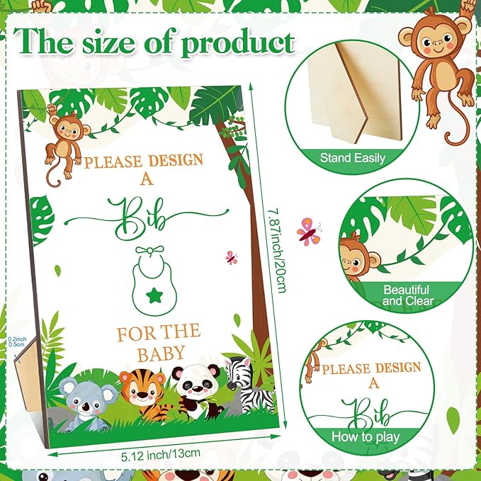 Panitay 100 Pcs DIY Baby Bibs Decorating Kit 50 White Bibs 25 Stencils 24 Markers 1 Baby Shower Game Sign