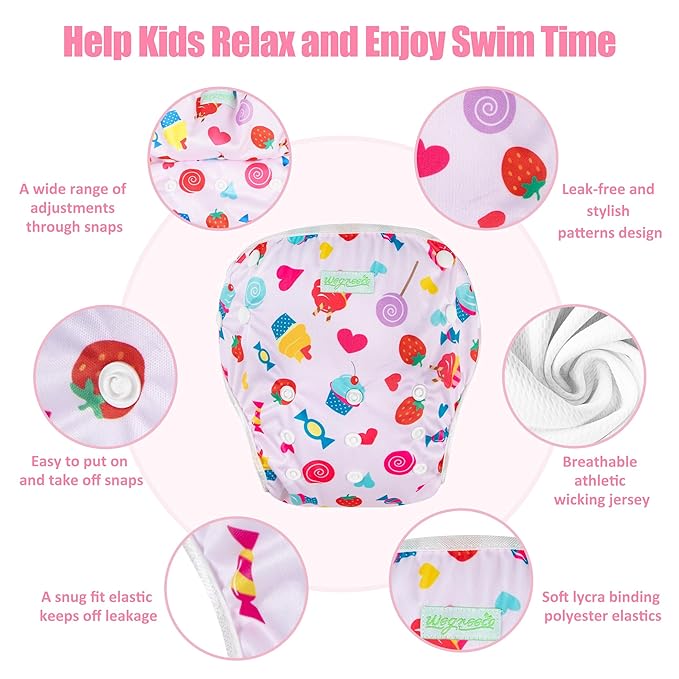 wegreeco Baby & Toddler Snap One Size Adjustable Reusable Baby Swim Diaper (Love, Large, 3 Pack)