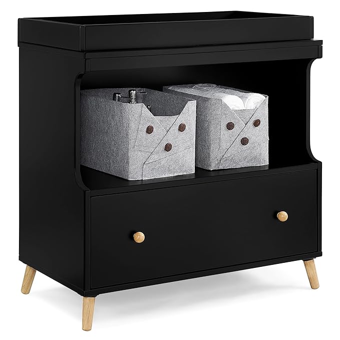 Delta Children Essex Convertible Changing Table with Drawer, Ebony/Natural