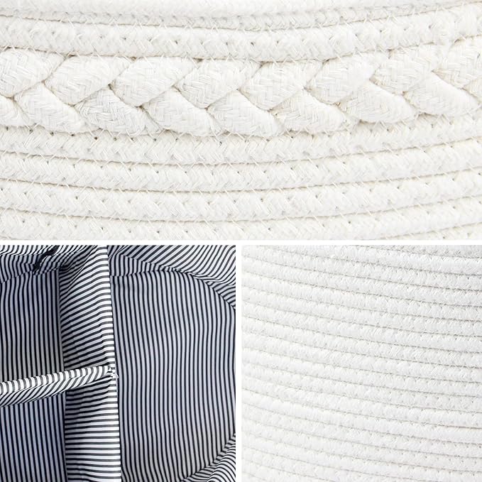 Casaphoria Woven Sundries Hamper - Cotton Rope Basket for Storage, Caddy, Organizer with Handle - Cream White (14.2"x8.5"x7.1")