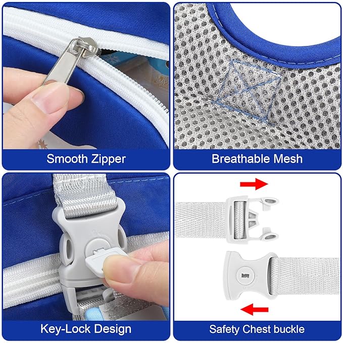 Accmor Toddler Harness Leash, Baby Leash + Anti Lost Wrist Link, Walking Harness Leashes for Kids Cute Excavator Tether Wristband Assistant Strap Belt for Outdoor Travel (Blue)