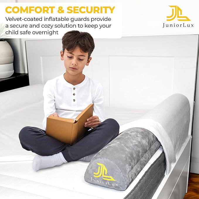 JunioLux Inflatable Bed Rail for Toddlers & Kids (2-Pack) – Portable Travel Bed Bumper, Non-Slip Safety Guard for King, Queen, and Full-Size Beds