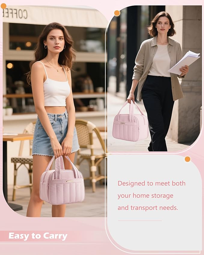 Marscamd Quilted Wearable Breast Pump Bag with Cooler Compartment, Wearable Pump Case Compatible with Momcozy and Most Brand Hands-Free Breast Pumps, Pink