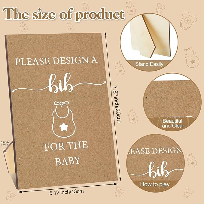 Panitay 100 Pcs DIY Baby Bibs Decorating Kit 50 White Bibs 25 Stencils 24 Markers 1 Baby Shower Game Sign