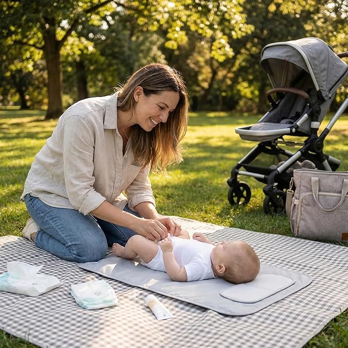 Hamur Home Portable Changing Pad – Waterproof, Washable & Easy Wipe Clean, Foldable Travel Baby Changing Mat for Diaper Bag, Compact & Lightweight, Must-Have for Newborns (Solid Grey)