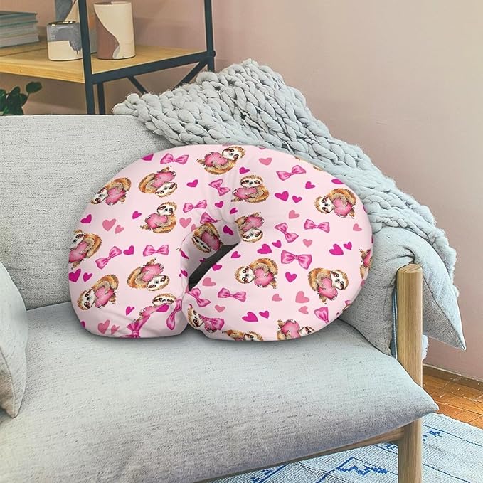 Jeiento Cartoon Sloth Nursing Pilow Covers for Breastfeeding Pillows Soft Nursing Pillow Slipcovers Elastic Comfortable Feeding Pillow Covers Love and Bow Pillows Slipcover for Newborn