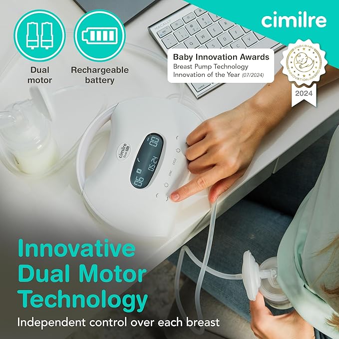 S7 Dual Pro Rechargeable Breast Pump by Cimilre, Customizable Pump Sessions w/Dual Motors, Multiple Cycle Speeds, & Hospital Strength Suction Levels, Double Electric Breast Pump