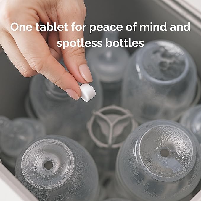 Bottle Washer Detergent Tablets -120 PCS & 5 Free Descaling Tablets - Compatible with all Baby Bottle Washers, Baby Brezza, Momcozy & Grownsy - Removes Milk Residue & Odor from Bottles & Pump Parts
