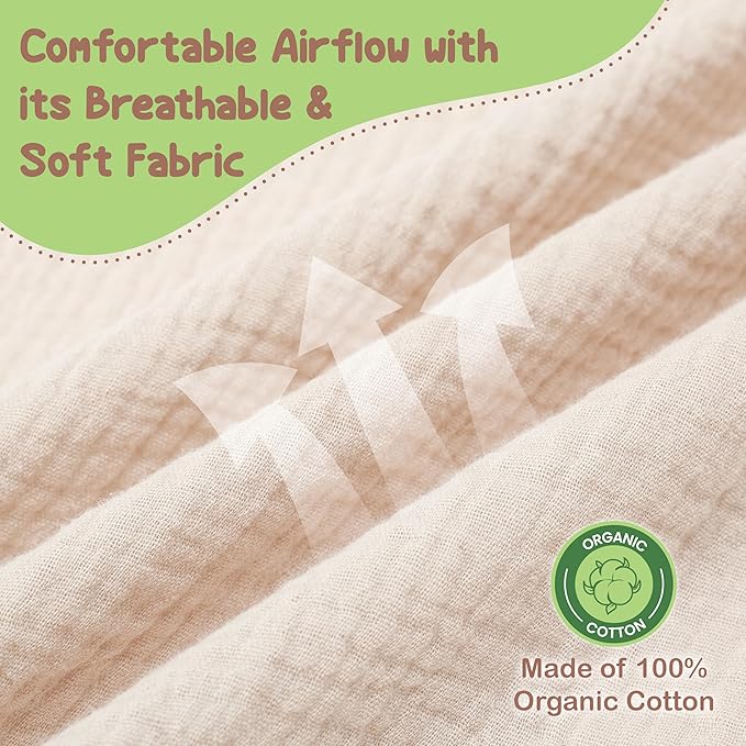 100% Organic Cotton Nursing Cover & Shawl - 43 x 28 Inch Breathable Muslin Breastfeeding Nursing Apron Cover with Arch Neckline for Mothers, Multi-use Carseat Canopy (Ivory)