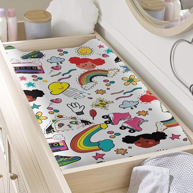 Rainbow Baby Changing Pad Cover Waterproof Breathable Nursery Pad Change Cover for Boys Girls Lightweight Cozy Diaper Changing Mat Cover