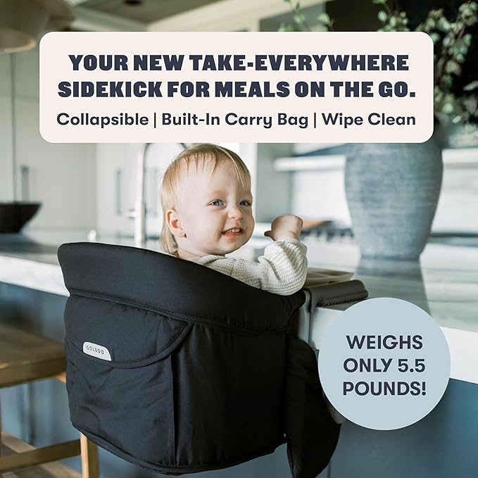 Colugo Clip On High Chair, Portable Table High Chair for Baby & Toddler, Travel Dining Seat with Secure Slide-to-Fit Clamp, 3-Point Safety Harness, Collapsible Design, Built-in Storage Pouch