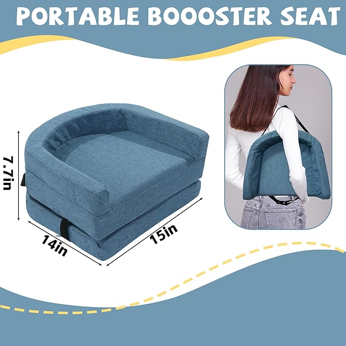 ROYALAY Toddler Booster Seat for Dining Table, Adjustable Height Booster Seat Pad for Kids Chair, 5.3inch Portable Booster Cushion with Straps, Travel Booster Seats for Baby Child Boys Girls(Blue)