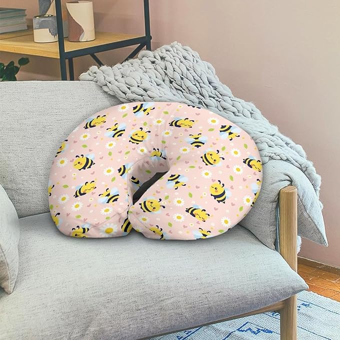 Jeiento Cartoon Bee Pillow Covers Comfortable Cute Flower Pillowcase Newborn Feeding Pillow Covers,Zipper Washable Breastfeeding Pillow Slipcover Fits U-Shaped Nursing Pillow