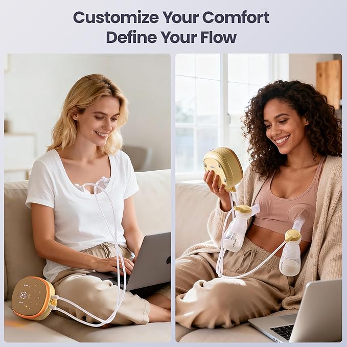 Hands-Free Wearable Breast Pump, Hospital-Grade Breastfeeding Pump, 4 Modes & 9 Levels, Double Portable Electric Milk Pumps with 4400mAh Strong Battery, LCD Display & Night Light, 2-Pack