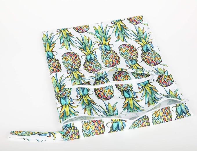Wet Bag Baby Cloth Diaper Nappy Bag Reusable Washable With Two Zippered Pockets (Pineapple)