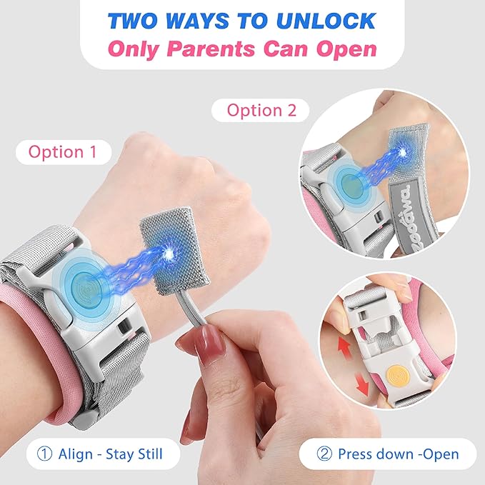 Toddler Leash 2Pack, Toddler Kids Harness Anti Lost Wrist Link with Magnetic Lock, Reflective Safety Walking Harness Wristband Leashes for 2,3,4 Years Old Boys Girls, Blue+Pink