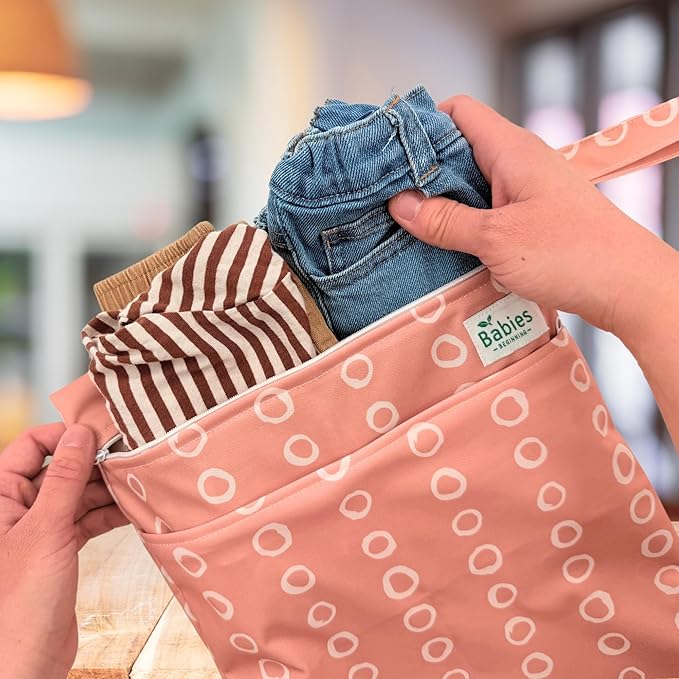 2-Pack Wet Bags – Waterproof Travel Bags for Cloth Diapers, Baby Essentials & Swimwear – Reusable Wet Dry Bag with Double Zipper & Handle for Diaper Bag & Beach Trips (Dotted Drift)
