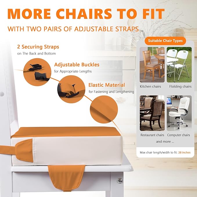 Booster Seat for Kitchen Chair, Toddler Booster Seats for Dining Table with Adjustable Straps Portable for Travel Camping Eating, Booster Cushion for Table for Baby Child Infant Kid Boy Girl
