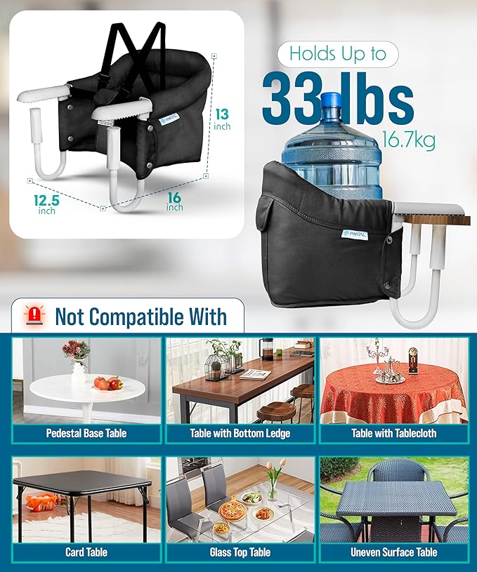 Portable Hook on High Chair for Baby & Travel Toddler from 6-36 Months – Clip on Baby Seat for Table – Fast Table Chair for Travel & Dining– Including Storage Bag - Black
