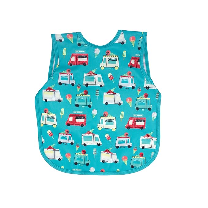 BapronBaby Ice Cream Truck Bapron - No Neck Tie Safer Bib for Baby & Toddler - Soft Waterproof Stain Resistant - Machine Washable - Sz Baby/Toddler 6m-3T