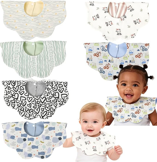 JUVA 6-Pack Organic Cotton Baby Bibs, Absorbent & Reversible, 360° Rotating Drool Bibs for Boys & Girls 0-24M