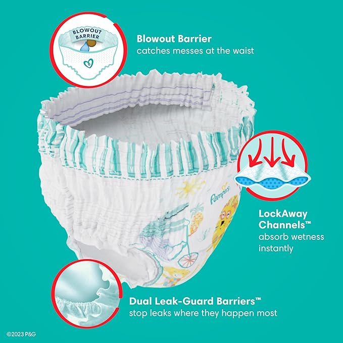 Pampers Pull On Cruisers 360° Fit Disposable Baby Diapers Size 6, 2 Months Supply (2 x 104 Count) with Sensitive Water Based Baby Wipes 12X Multi Pack Pop-Top and Refill (1008 Count)