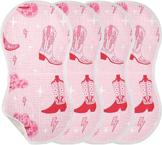 Pinks Western Cowgirl Boots Burp Cloths Baby Boys Girls Absorbent Soft Cotton Burping Cloths Rags 4 Pack