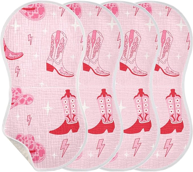 Pinks Western Cowgirl Boots Burp Cloths Baby Boys Girls Absorbent Soft Cotton Burping Cloths Rags 2 Pack