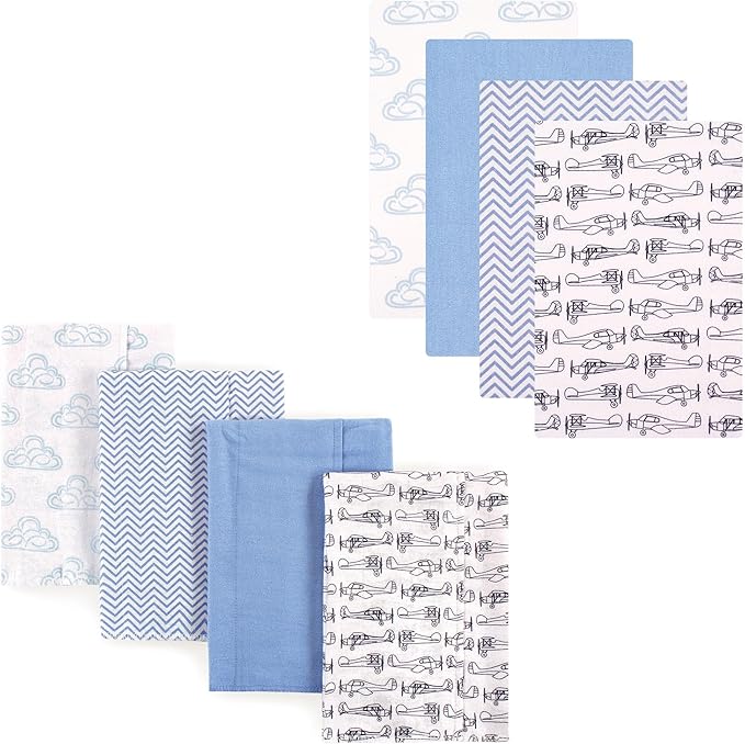 Hudson Baby Unisex Baby Cotton Flannel Burp Cloths and Receiving Blankets, 8-Piece, Paper Airplane, One Size