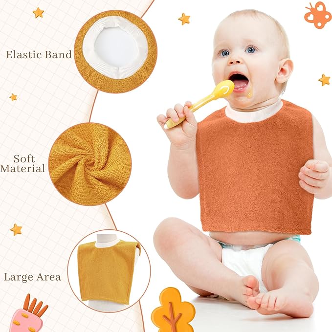 Foaincore 6 Pcs Pullover Baby Bibs Cotton Terry Toddler Absorbent Infant for Feeding and Drooling Towel Bib (Warm Color)