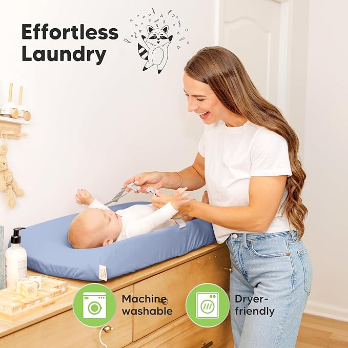 2-Pack Baby Changing Pad Cover for Girl, Boy - 34x18 Soft Viscose Derived from Bamboo Baby Diaper Changing Table Pad Cover Sheets, Neutral, Snug Fit Nursery Diaper Change Sheets (Blue Flax)