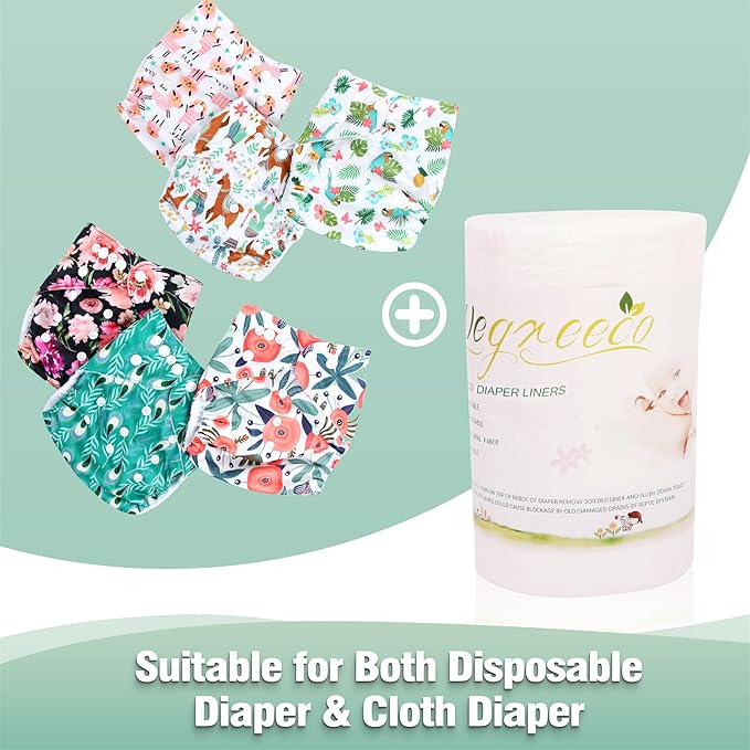 wegreeco Unscented Diaper Liners - Fragance Free and Chlorine Free Cloth Diaper Liners - 100 Sheets Per Roll (2 Roll)