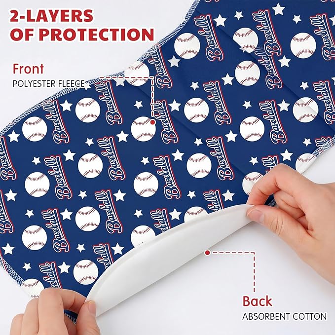 SmoothNovelty 5 Pack Baseball Baby Burp Cloths Soft Absorbent Burping Rags for Newborns 19"x9" Spit up Cloths for Boy Girl Newborn Baby Shower Registry Gifts Set Nursery Decor