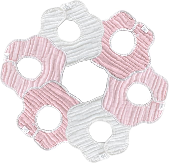 MUKIN Soft Cotton Muslin Baby Bibs 6 Pack | Adjustable Snap Closure for Newborns| Absorbent for Drooling, Teething & Feeding