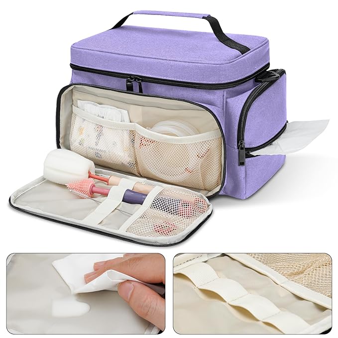 GDNasist Breast Pump Bag Fit for Spectra S1 and S2, Pumping Bags with Waterproof Mat for Pump Accessories, Portable Pump Carrying Case for Work, Travel and Family Use, Purple