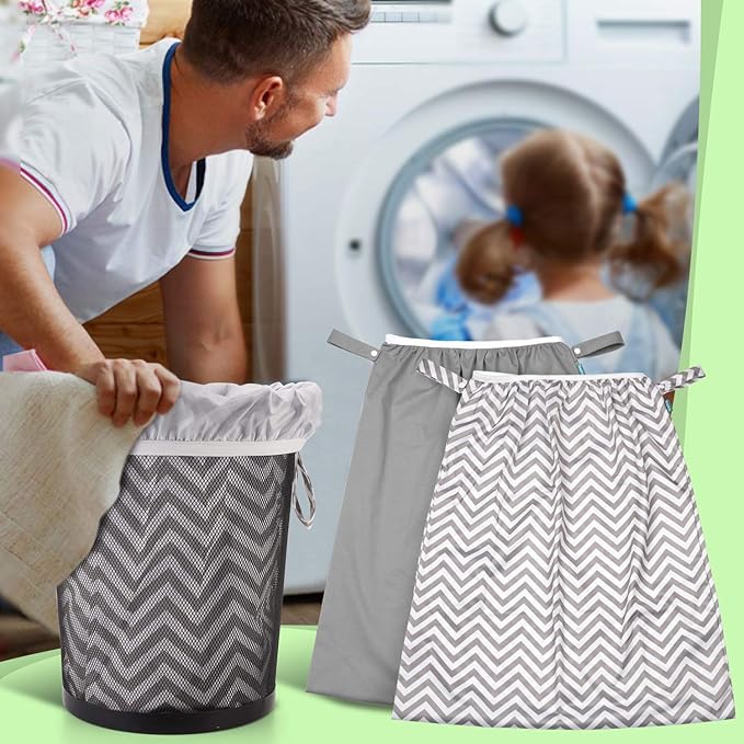 Teamoy (2 Pack Reusable Pail Liner for Cloth Diaper/Dirty Diapers Wet Bag, Gray Chevron+Slate