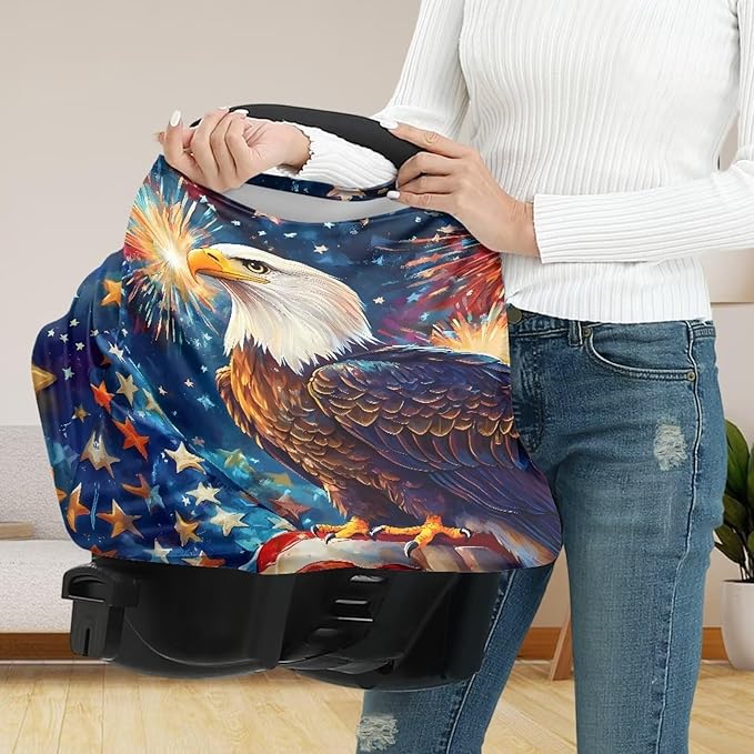 Belidome 4th of July Nursing Cover Up for Breastfeeding American Flag Nursing Shawls Patriotic Eagle Print Baby Boys Car Seat Covers
