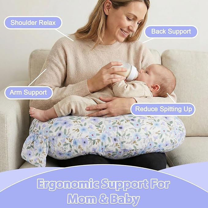 x-vesolje Plus Size Nursing Pillow Wider Support, Breastfeeding Pillow with Adjustable Strap Fit All Body Type, Ergonomic Breast Feeding Pillow, Baby Feeding Pillow for Mom- Max Size/Leaves