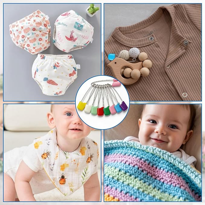 Diaper Safety Pin - 100pcs Plastic Head Baby Heavy Diapers Pins 2.1 Inch Large Colorful Cloth Pins for Clothes Cloth Diapers Fasteners Accessories