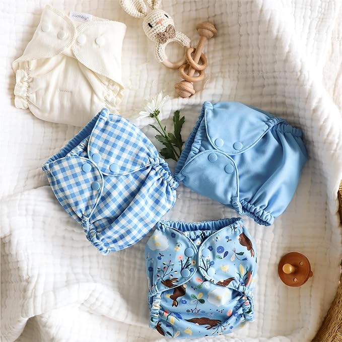 Esembly Cloth Diaper Cover - Reusable Swim Diaper, Waterproof, Breathable - Adjustable Outer Layer Over Absorbent Inner for Blowout Protection - Cornflower, Size 1 (7-17 lbs)