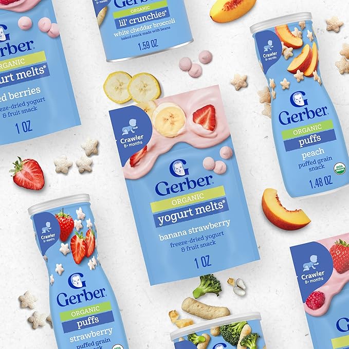 Gerber Stage 3 Baby Snacks, Organic Strawberry Puffs, Grain Snack, Baby Led Feeding