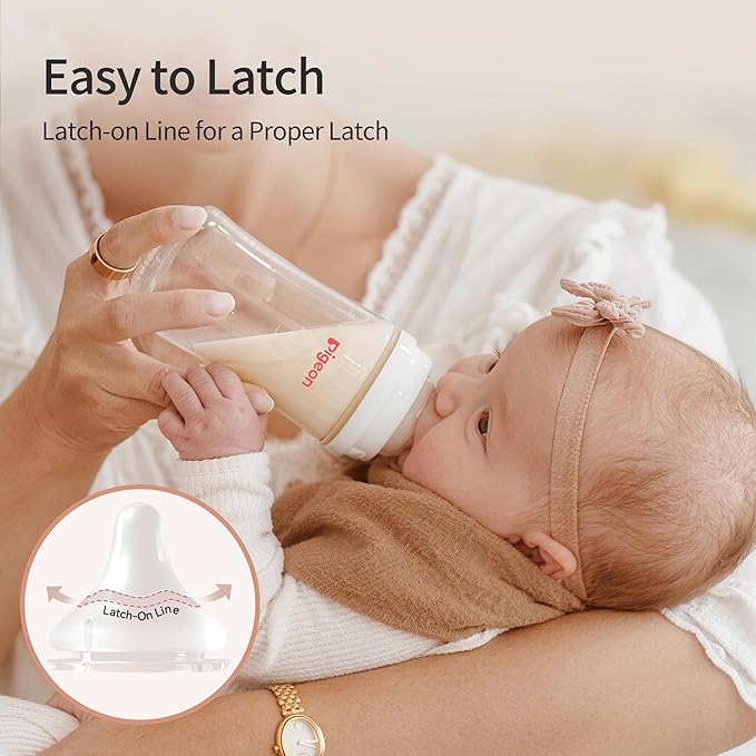 Pigeon Silicone Nipple (M) with Latch-On Line, Natural Feel, 3+ Months, 4 Counts