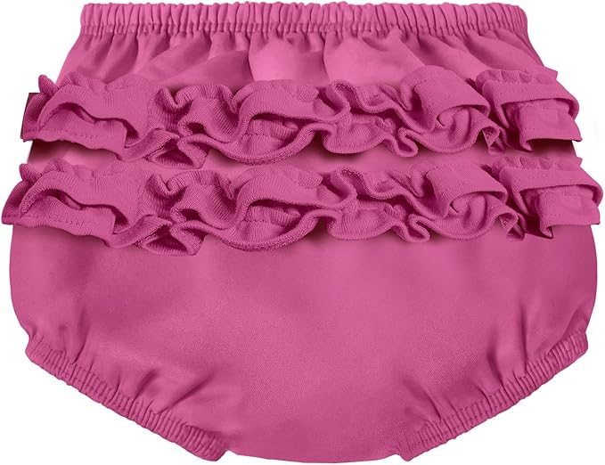 Made in USA Baby Girls Ruffle Swim Diaper Cover Reusable LeakProof for Swimming Pool Lessons Beach, Plum, 12-18 mons.