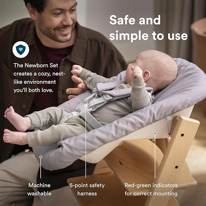 Tripp Trapp Chair from Stokke (White) + Tripp Trapp Newborn Set (Grey) - Cozy, Safe & Simple to Use - for Newborns Up to 20 lbs