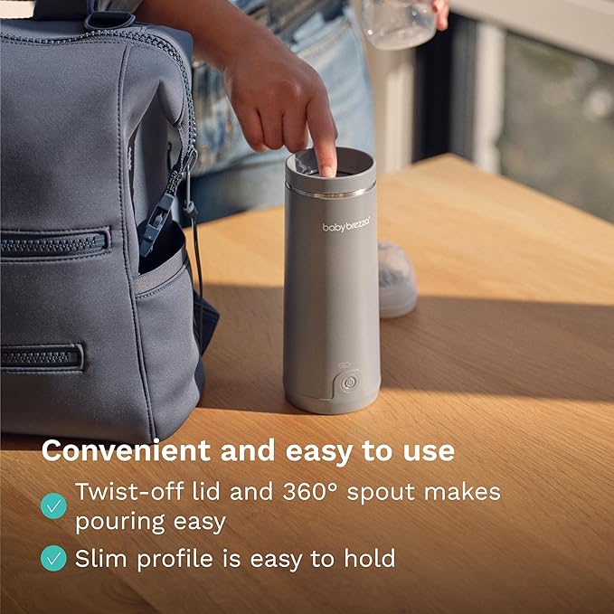 Baby Brezza Portable Warmer – 3X Faster Baby Bottle Warming - Travel Breastmilk and Formula Warmer - Safe, Even Heating - Up to 9oz - No Adapters, Grey