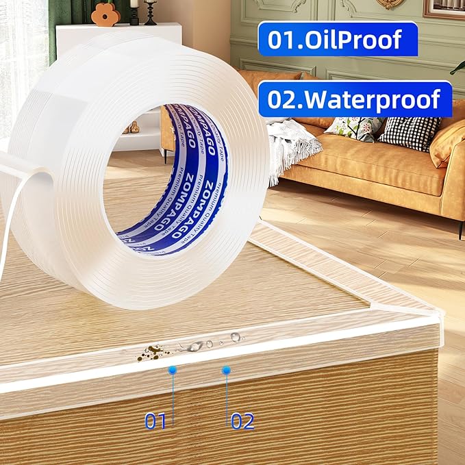 ZOMPAGO Clear Acrylic Edge Protector Tape, 2 Rolls,2mm Thick x 1.18in x 9.84FT, Self Adhesive Transparent Bumper Strip for Table Edge, Crib Edge, Sharp Furniture Edge Protection, Baby Proofing