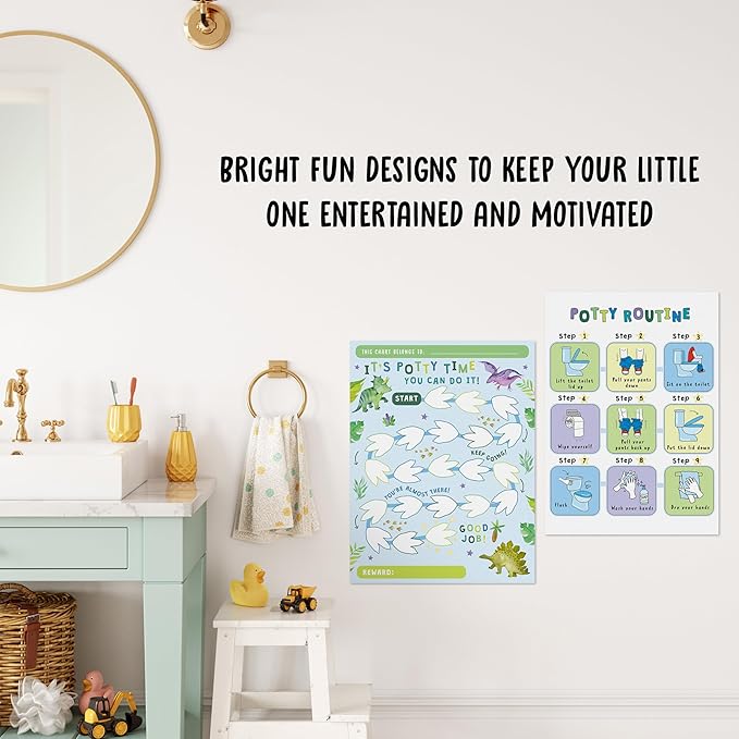 Potty Training Sticker Chart for Boys x10 pcs - Potty Time Dinosaurs- Potty Training Rewards for Toddlers Boys - Reward Sticker Chart Routine Calendar - Train to Poop - by Central 23